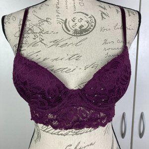 Nanette Lepore Purple Lace Bra with Rhinestones Size 34B